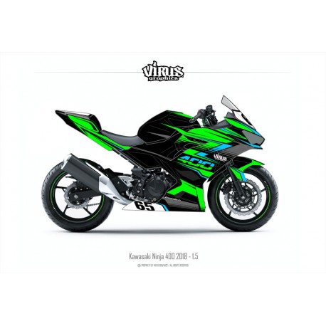 Kit déco Kawasaki Ninja 400 2018 1.5 Noir Vert Bleu