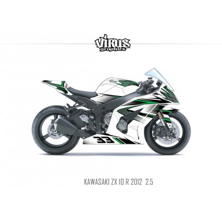 Kit déco Kawasaki ZX10R 2011/15 2.5 Blanc Noir Vert