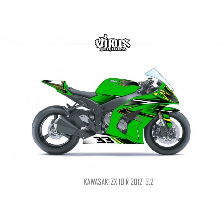 Kit déco Kawasaki ZX10R 2011/15 3.2 Vert Noir Jaune