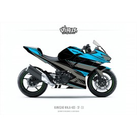 Kit déco Kawasaki Ninja 400 2018 3.1 Noir Bleu Gris pour poly Speed fiber