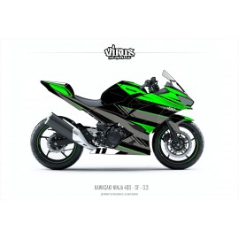 Kit déco Kawasaki Ninja 400 2018 3.3 Noir Vert Gris pour poly Speed fiber