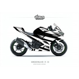 Kit déco Kawasaki Ninja 400 2018 3.6 Noir Blanc pour poly Speed fiber