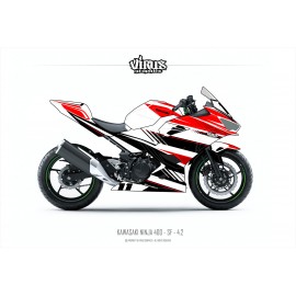 Kit déco Kawasaki Ninja 400 2018 4.2 Blanc Rouge Noir pour poly Speed fiber
