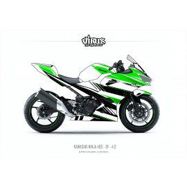Kit déco Kawasaki Ninja 400 2018 4.3 Blanc Vert Noir pour poly Speed fiber