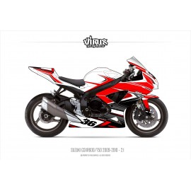 Kit déco Suzuki GSXR600/750 2009/10 2.1 Blanc Rouge Noir